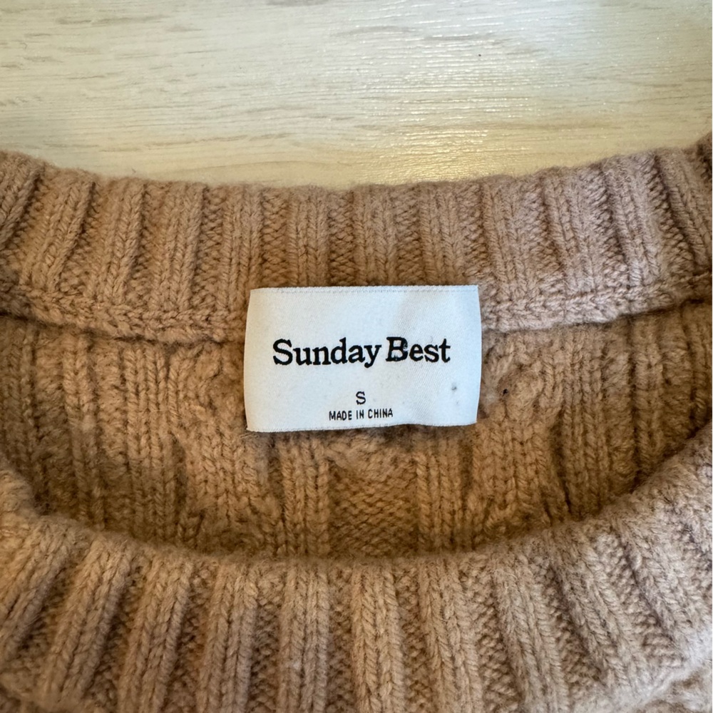 Aritzia Sunday Best Boxy Cable Knit Sweater Wool Blend - Picture 2 of 7